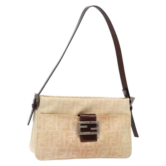 FENDI Zucca Canvas Mamma Baguette Shoulder Bag Beige Silver - Picture 1 of 13